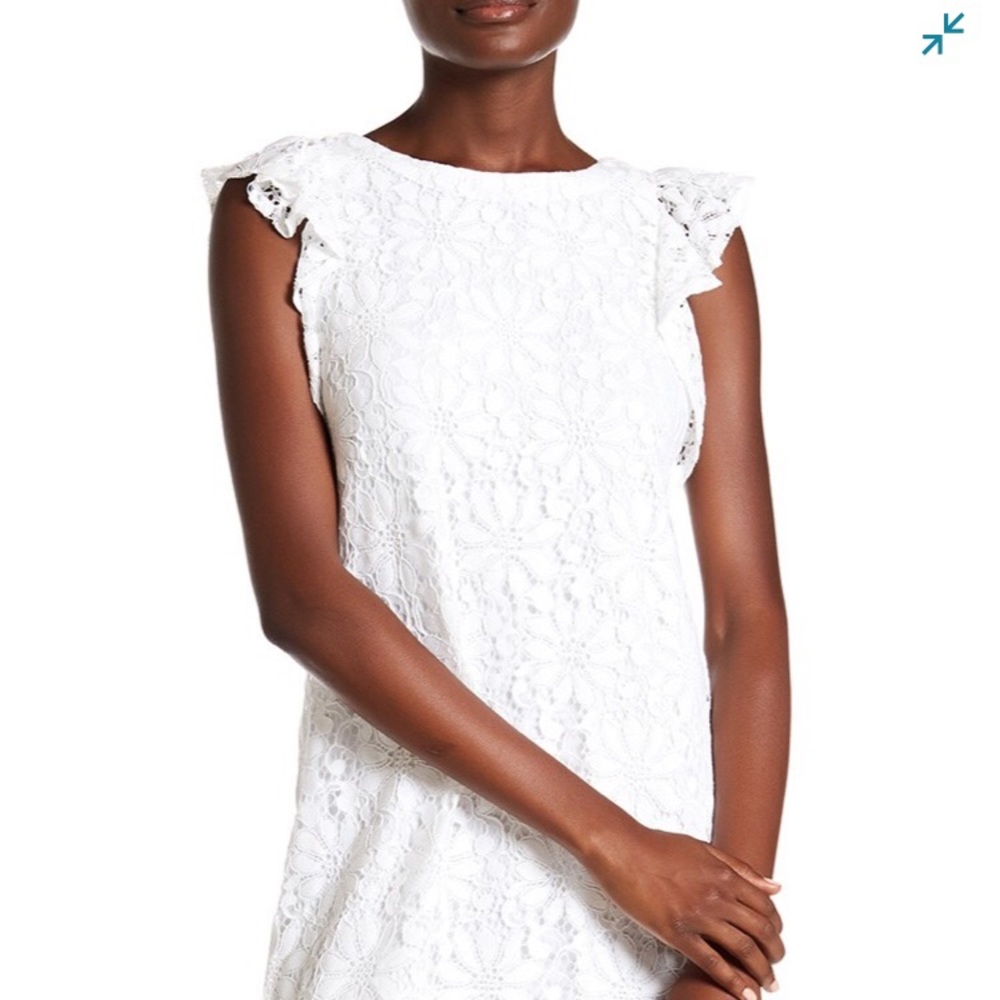 NWT! London Times Lace Ruffle Sleeve White Dress